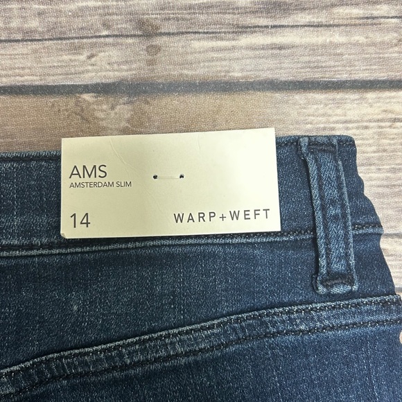 Warp Weft Dark Indigo Amsterdam Slim Straight Girl Adjustable Waist Jeans NWT 14 - Picture 9 of 11